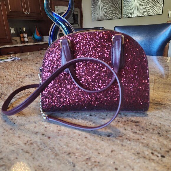 Kate Spade Mini Reiley Laurel Way Glitter Bag Satchel Crossbody in Red Burgundy - Picture 5 of 11